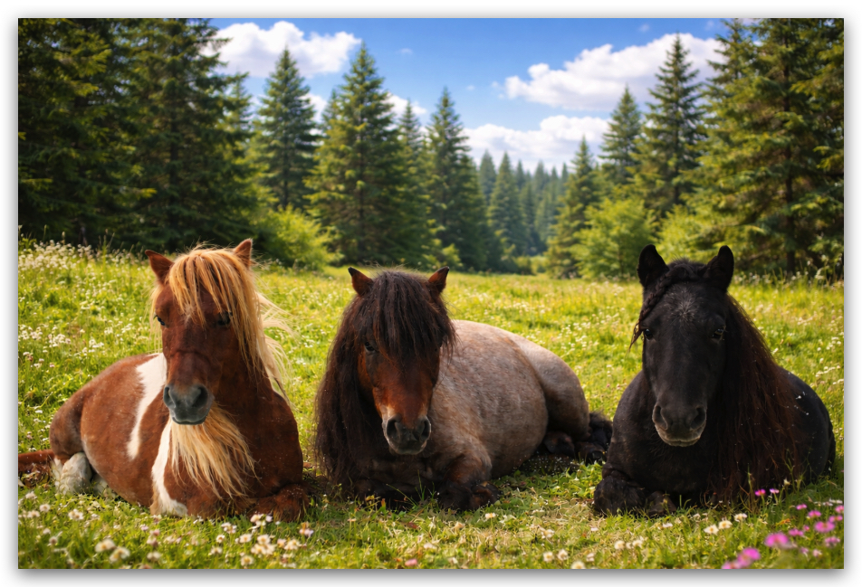 three minature horses